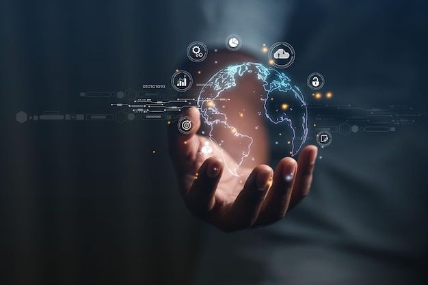 2022 concept business people show the future of big data technology metaverse through networking premium photo
